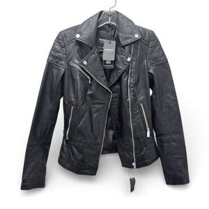 Barney's Originals Black Soft Leather Sheep Nappa Clara Biker Jacket Womens 8